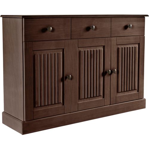 Mille - Buffet Avec 3 Portes Et 2 Tiroirs En Pin Laqué Brun
