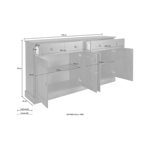 Mille - Buffet Avec 4 Portes Et 2 Tiroirs En Pin Naturel