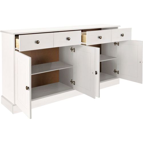 Mille - Buffet Avec 4 Portes Et 2 Tiroirs En Pin Laqué Blanc