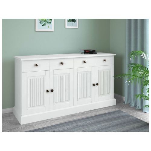 Mille - Buffet Avec 4 Portes Et 2 Tiroirs En Pin Laqué Blanc