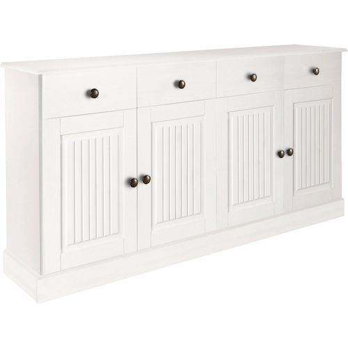 Mille - Buffet Avec 4 Portes Et 2 Tiroirs En Pin Laqué Blanc