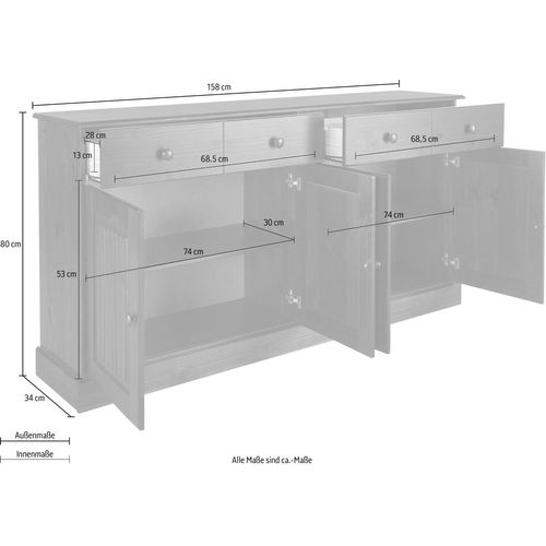 Mille - Buffet Avec 4 Portes Et 2 Tiroirs En Pin Laqué Blanc