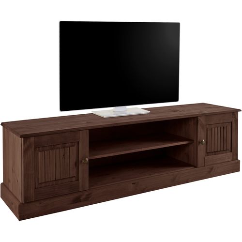 Mille - Meuble TV Avec 2 Portes En Pin Laqué Brun