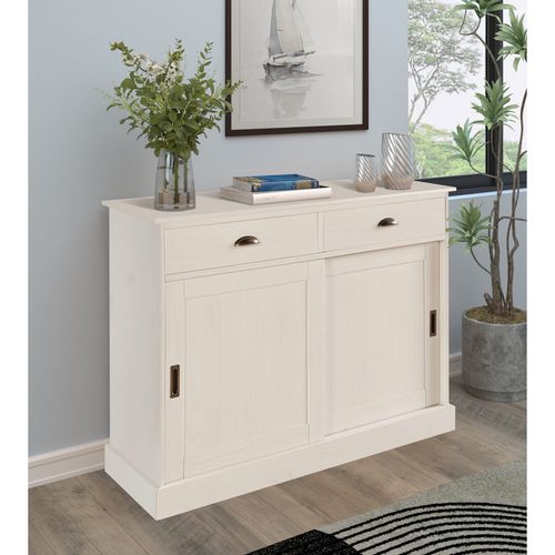 Harry - Buffet Avec 2 Portes Et 2 Tiroirs En Pin Laqué Blanc