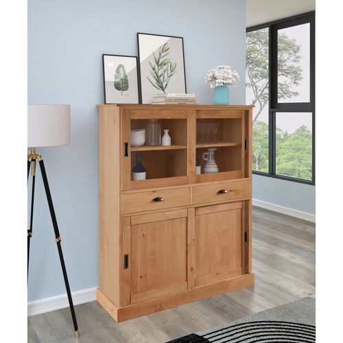 Harry - Buffet Avec 2 Portes Vitrées Et 2 Portes En Pin Naturel