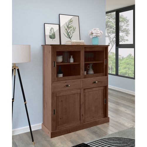 Harry - Buffet Avec 2 Portes Vitrées Et 2 Portes En Pin Marron