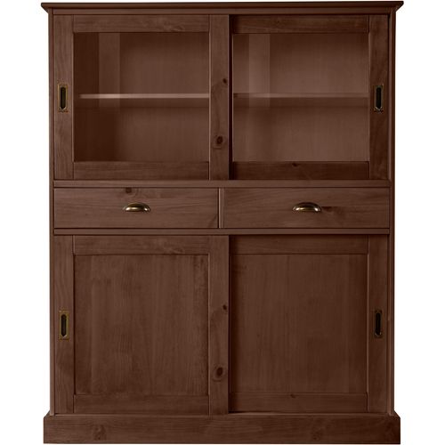 Harry - Buffet Avec 2 Portes Vitrées Et 2 Portes En Pin Marron