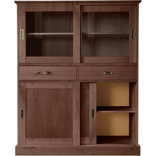 Harry - Buffet Avec 2 Portes Vitrées Et 2 Portes En Pin Marron