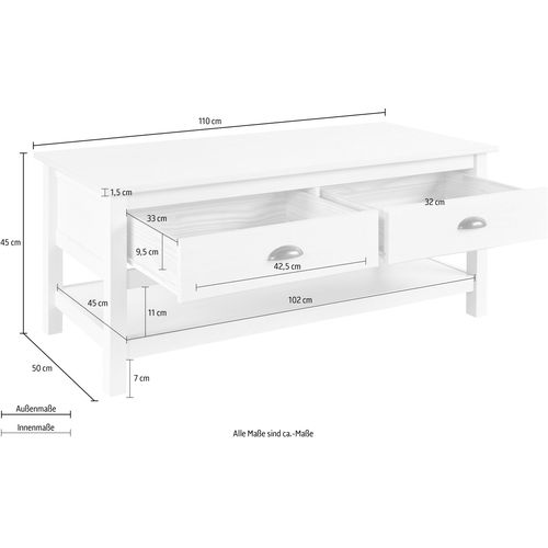 Harry - Table Basse Avec 2 Tiroirs Teintée Blanc