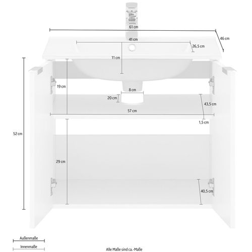 Atlas-meuble Sous-vasque Mural Avec 2 Portes Aspect Bois Blanc