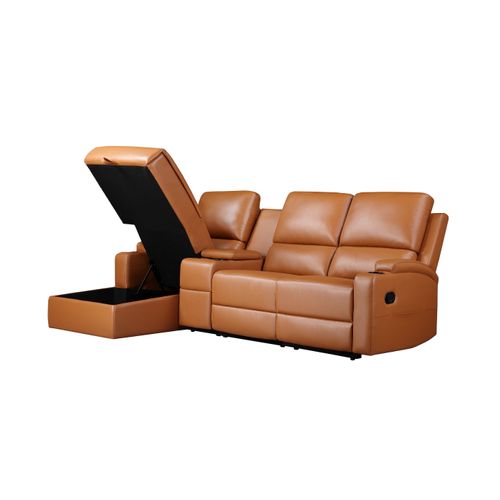 Dallas-canapé D'angle 3 Places Avec Rangement En Pu Couleur Cognac