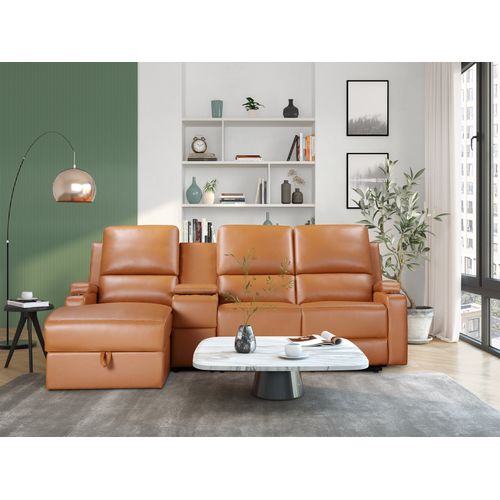 Dallas-canapé D'angle 3 Places Avec Rangement En Pu Couleur Cognac