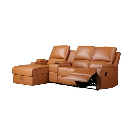 Dallas-canapé D'angle 3 Places Avec Rangement En Pu Couleur Cognac