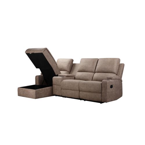 Dallas-canapé D'angle 3 Places Avec Rangement En Microfibre Taupe