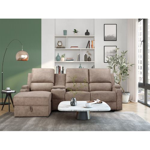 Dallas-canapé D'angle 3 Places Avec Rangement En Microfibre Taupe
