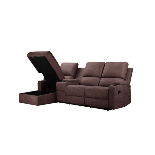 Dallas-canapé D'angle 3 Places Avec Rangement En Microfibre Marron Foncé