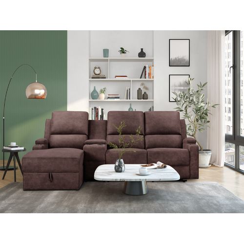 Dallas-canapé D'angle 3 Places Avec Rangement En Microfibre Marron Foncé
