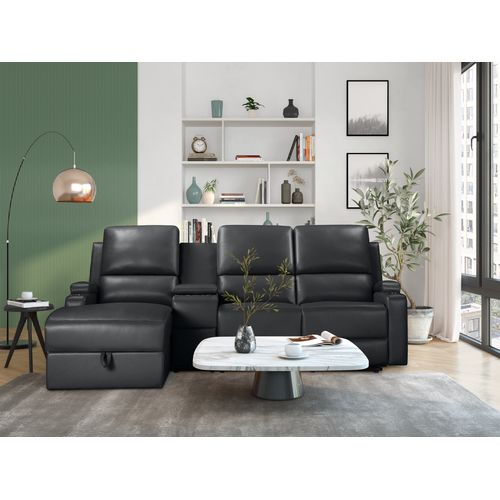 Dallas-canapé D'angle 3 Places Avec Rangement En Pu Noir