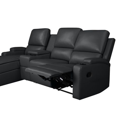 Dallas-canapé D'angle 3 Places Avec Rangement En Pu Noir