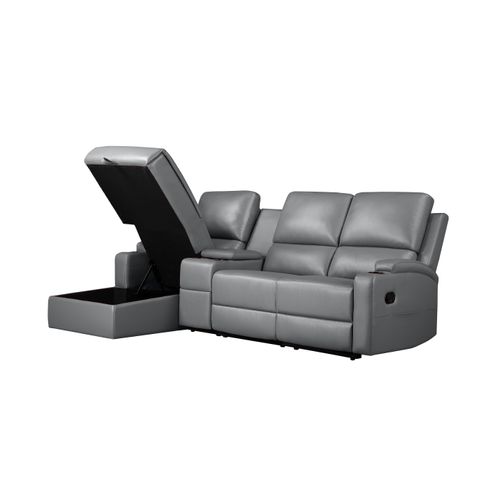 Dallas-canapé D'angle 3 Places Avec Rangement En Pu Gris