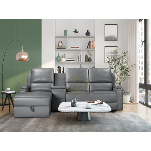 Dallas-canapé D'angle 3 Places Avec Rangement En Pu Gris