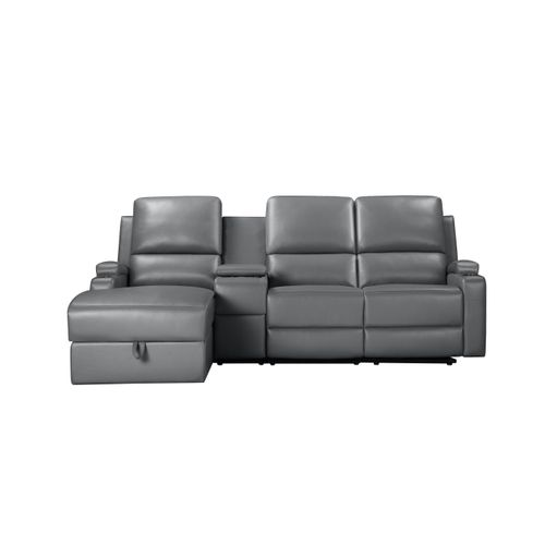 Dallas-canapé D'angle 3 Places Avec Rangement En Pu Gris