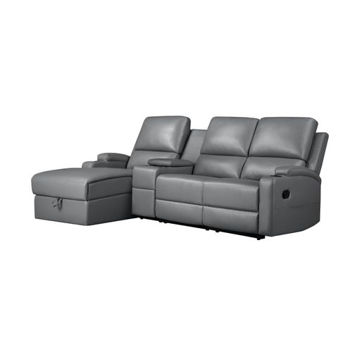 Dallas-canapé D'angle 3 Places Avec Rangement En Pu Gris