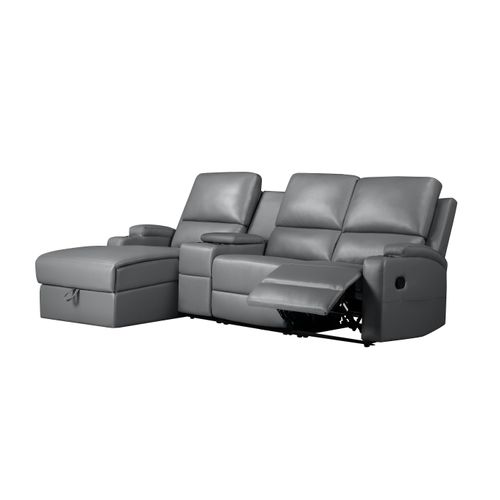 Dallas-canapé D'angle 3 Places Avec Rangement En Pu Gris