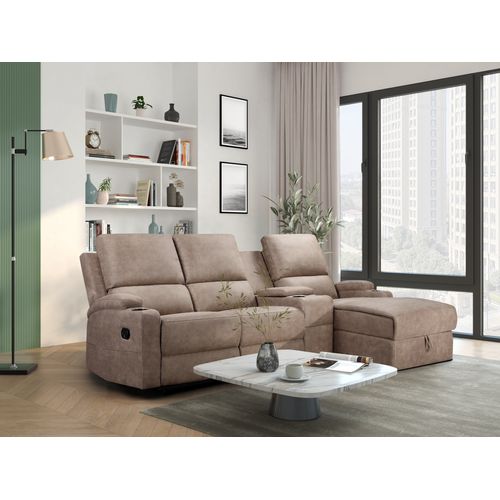 Dallas-canapé D'angle 3 Places Avec Rangement En Microfibre Taupe