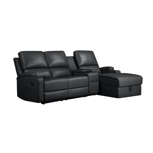 Dallas-canapé D'angle 3 Places Avec Rangement En Pu Noir