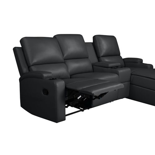 Dallas-canapé D'angle 3 Places Avec Rangement En Pu Noir