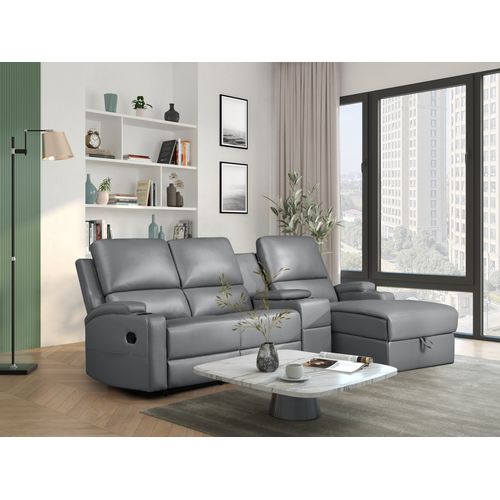 Dallas-canapé 3 Places Avec Rangement à Droite En Pu Gris