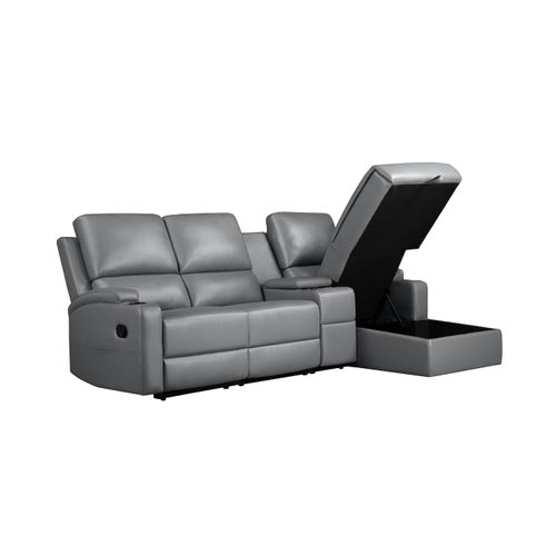 Dallas-canapé 3 Places Avec Rangement à Droite En Pu Gris