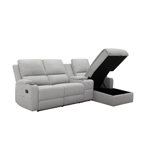 Dallas-canapé D'angle 3 Places Avec Rangement En Tissu Gris Clair