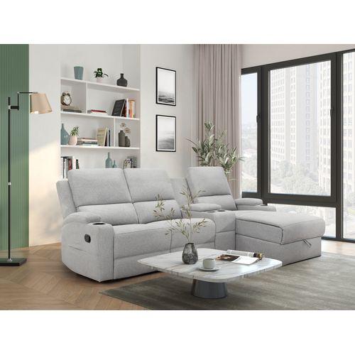 Dallas-canapé D'angle 3 Places Avec Rangement En Tissu Gris Clair