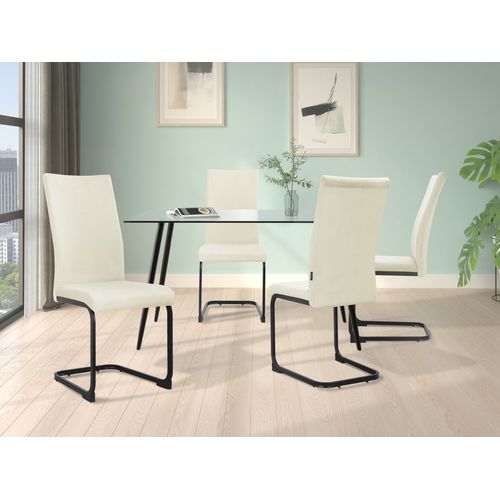 Danny-ensemble Table De Salle à Manger 140x80 Cm Et 4 Chaises En Velours Crème