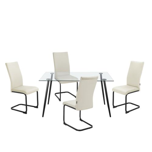 Danny-ensemble Table De Salle à Manger 140x80 Cm Et 4 Chaises En Velours Crème