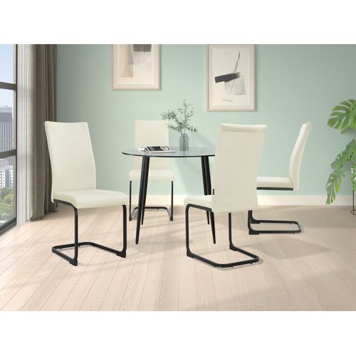 Danny-ensemble Table à Manger 100 Cm Et 4 Chaises En Velours Crème