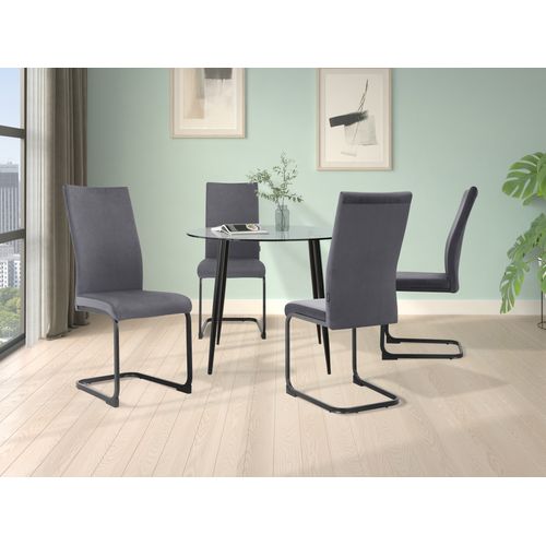 Danny-ensemble Table à Manger 100 Cm Et 4 Chaises En Velours Anthracite
