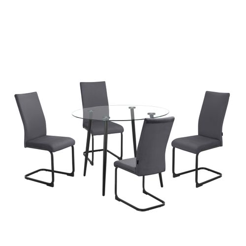 Danny-ensemble Table à Manger 100 Cm Et 4 Chaises En Velours Anthracite