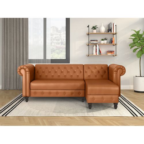 Felix - Canapé D'angle 3 Places En Simili Cuir Cappuccino