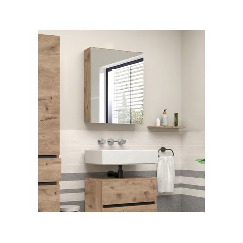 Wisla -armoire Suspendue Avec Porte Miroir Aspect Chêne