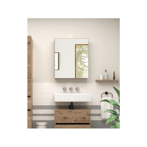 Wisla -armoire Suspendue Avec Porte Miroir Aspect Chêne