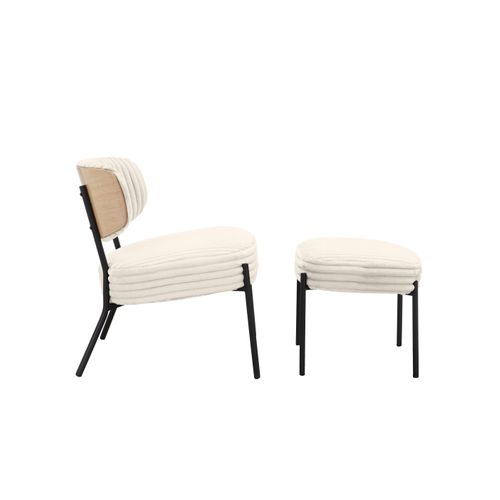 Jerry-fauteuil Lounge Avec Tabouret En Tissu Crème