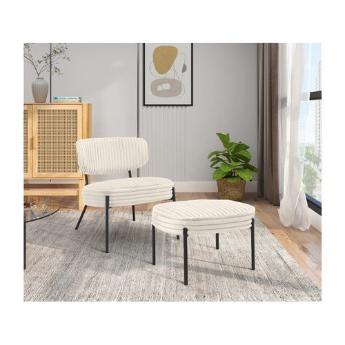 Jerry-fauteuil Lounge Avec Tabouret En Tissu Crème