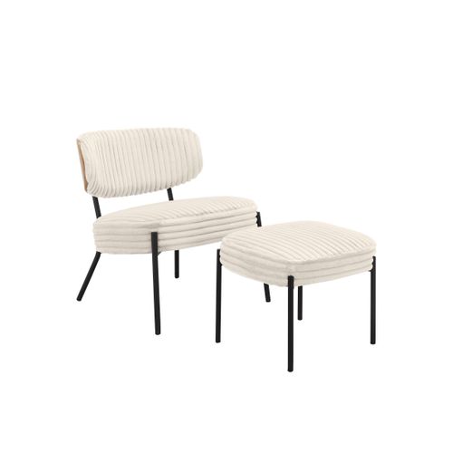 Jerry-fauteuil Lounge Avec Tabouret En Tissu Crème