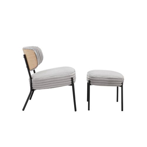 Jerry-fauteuil Lounge Avec Tabouret En Tissu Gris Clair