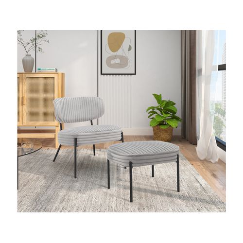 Jerry-fauteuil Lounge Avec Tabouret En Tissu Gris Clair