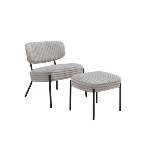 Jerry-fauteuil Lounge Avec Tabouret En Tissu Gris Clair