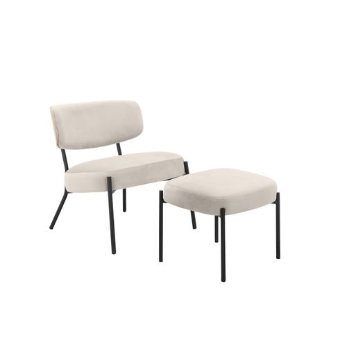 Jerry-fauteuil Lounge Avec Tabouret En Velours Crème